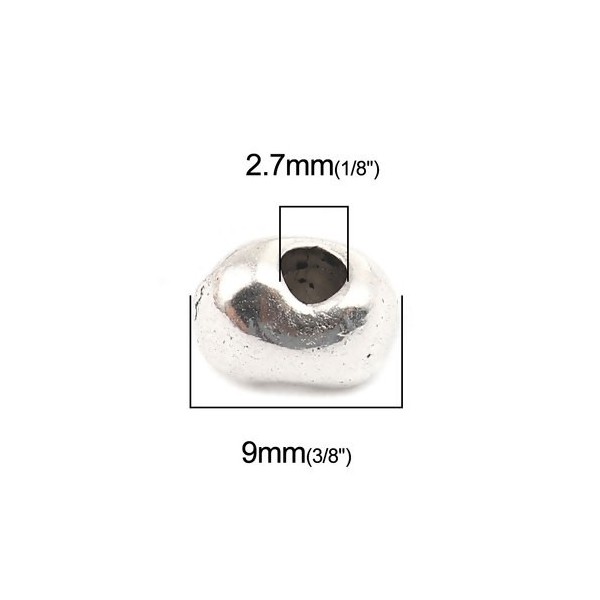 PS110223153 PAX 20 perles intercalaires Forme Galet 9 par 7mm métal couleur Argent Platine