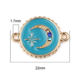 PS11677010 PAX 5 connecteurs émaillés Bleu Turquoise Cercle et Lune avec strass multicolores 16mm