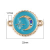 PS11677010 PAX 5 connecteurs émaillés Bleu Turquoise Cercle et Lune avec strass multicolores 16mm