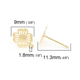 Boucles d'oreille clou puce avec attache Fleur Dentelle Cuivre couleur Doré 18KT