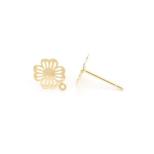 PS110126460 PAX 2 Boucles d'oreille clou puce avec attache Fleur Dentelle Cuivre couleur Doré 18KT