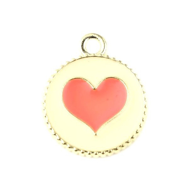 Pendentifs Émaillés Cercle et Cœur Rose 16mm