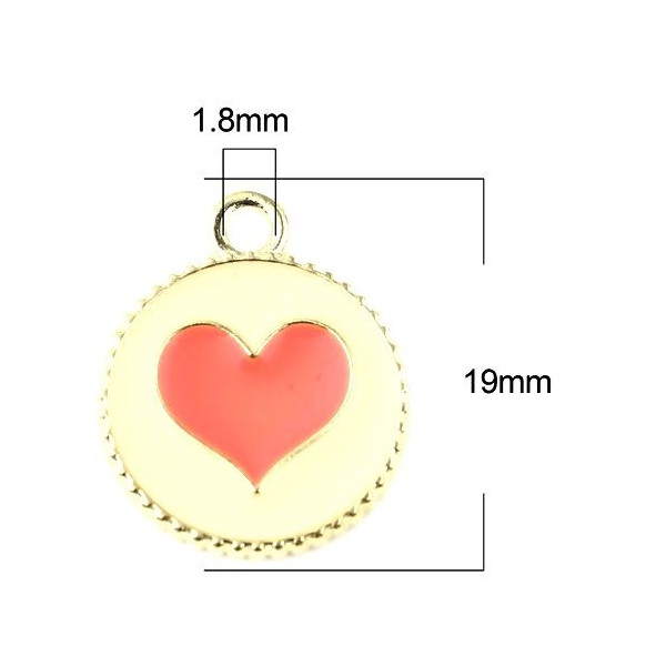 Pendentifs Émaillés Cercle et Cœur Rose 16mm