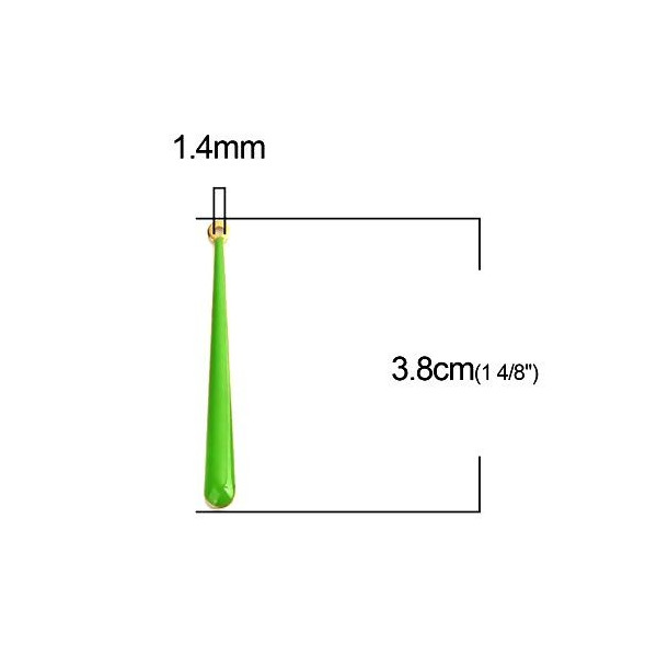 PS110238290 PAX 4 sequins médaillons résine style émaillés Biface Goutte très longue Vert Flashy 38 mm