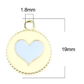 PS11674699 PAX 10 pendentifs émaillés Cercle et Coeur Bleu Ciel 16mm