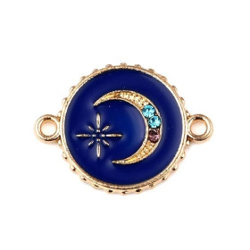 PS11677009 PAX 5 connecteurs émaillés Bleu Nuit Cercle et Lune avec strass multicolores 16mm