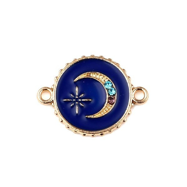 PS11677009 PAX 5 connecteurs émaillés Bleu Nuit Cercle et Lune avec strass multicolores 16mm