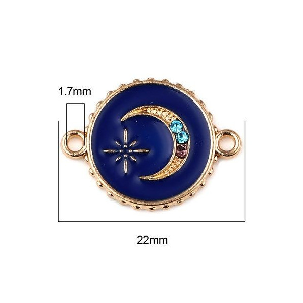 PS11677009 PAX 5 connecteurs émaillés Bleu Nuit Cercle et Lune avec strass multicolores 16mm