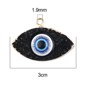 Pendentif Oeil de protection Résine style émaillés 3 par 2cm  coloris Noir et Doré