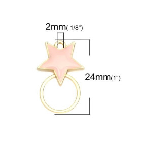PS110200456 PAX 4 pendentifs connecteurs émaillés Cercle et Etoile Rose