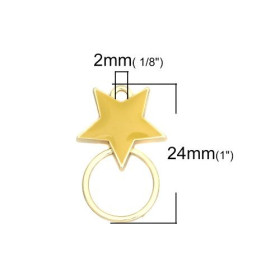 PS110200457 PAX 4 pendentifs connecteurs émaillés Cercle et Etoile Jaune Moutarde