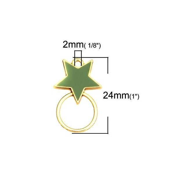 Pendentifs Connecteurs Émaillés Cercle et Étoile Vert