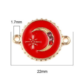 PS11677008 PAX 5 connecteurs émaillés Rouge Cercle et Lune avec strass multicolores 16mm