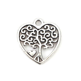 Pendentif breloque ARBRE dans Coeur 18mm coloris Argent Platine