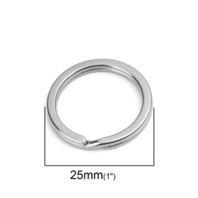Porte Clés Anneaux 25mm,  Acier Inoxydable 304 coloris Argenté