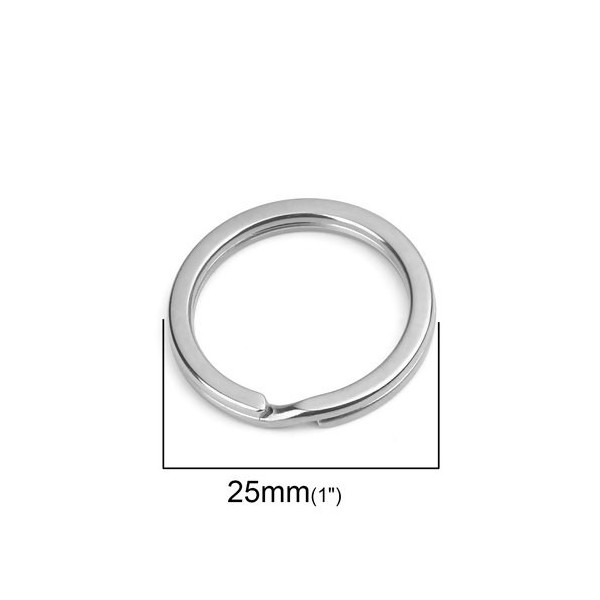 Porte Clés Anneaux 25mm,  Acier Inoxydable 304 coloris Argenté