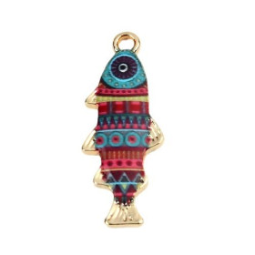 Pendentifs Poisson Ethnique 27mm – Résine Émaillée sur Métal Doré