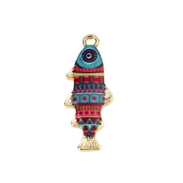 Pendentifs Poisson Ethnique 27mm – Résine Émaillée sur Métal Doré