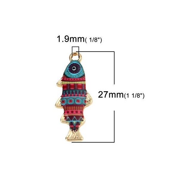 Pendentifs Poisson Ethnique 27mm – Résine Émaillée sur Métal Doré