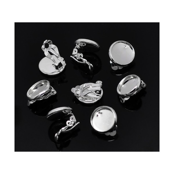 PS1122706 PAX 10 supports de Boucles d'oreille clips 12mm  métal Coloris ARGENT VIF