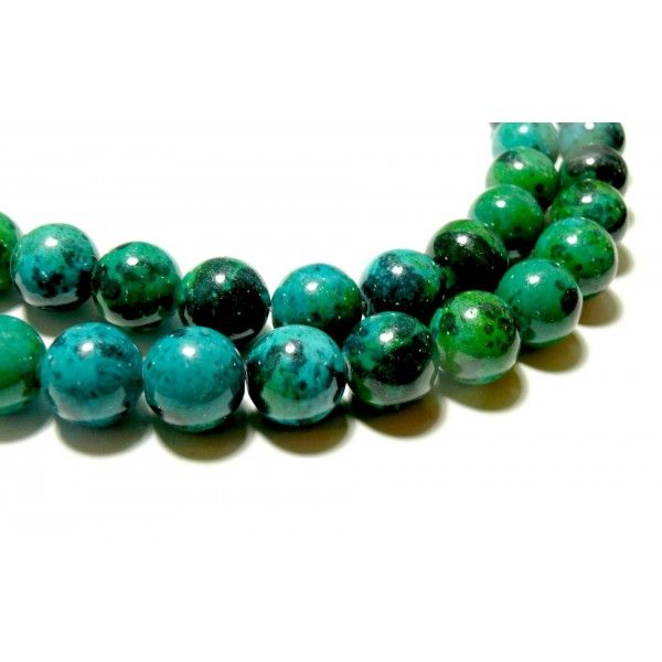 20 Perles rondes teintée Chrysocolla en 6mm pour création de bijoux