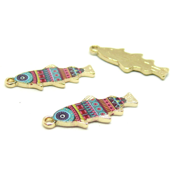 Pendentifs Poisson Ethnique 27mm – Résine Émaillée sur Métal Doré