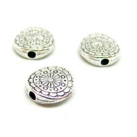 Perles Intercalaires Rondes Plates Travaillées 10mm Argent Antique