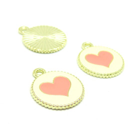 Pendentifs Émaillés Cercle et Cœur Rose 16mm