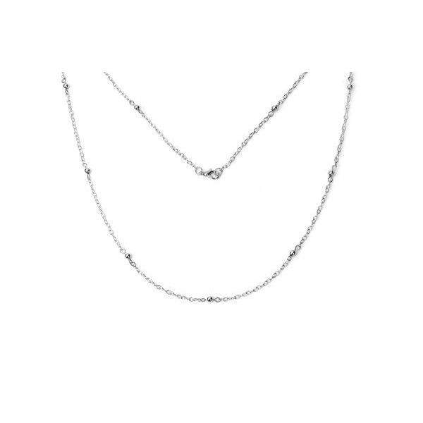 Sautoir de 70cm chaine maille et bille métal coloris Argent Platine