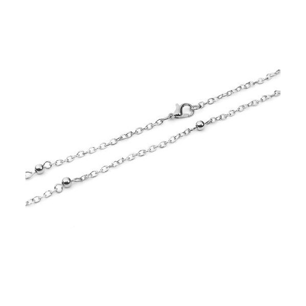 Sautoir de 70cm chaine maille et bille métal coloris Argent Platine