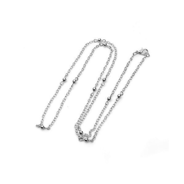 Sautoir de 70cm chaine maille et bille métal coloris Argent Platine