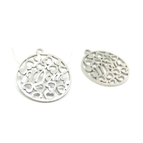 HQ11201472 PAX 2 Pendentifs breloques Medaillon MOM 20 mm en Acier Inoxydable 304 coloris Argent