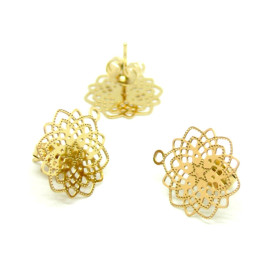 Paire de Boucles d'oreille Puce Fleur Rosace Acier Inoxydable 304 couleur Doré