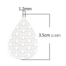 PS110206593 PAX 10 Estampes pendentif filigrane Goutte travaillé 35mm métal couleur Argent Platine