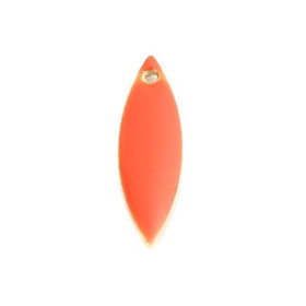Sequins, médaillons émaillés BIFACE, NAVETTES FINES 16 par 5 mm Orange, sur une base en cuivre Doré