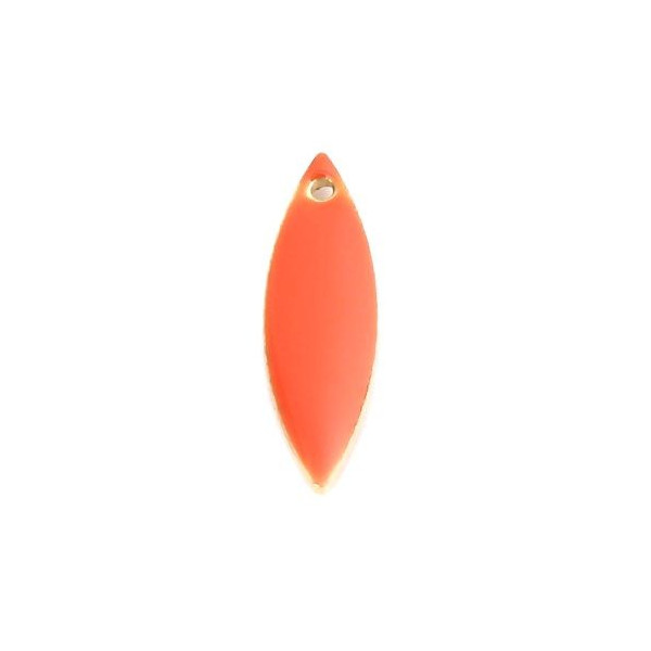 Sequins, médaillons émaillés BIFACE, NAVETTES FINES 16 par 5 mm Orange, sur une base en cuivre Doré