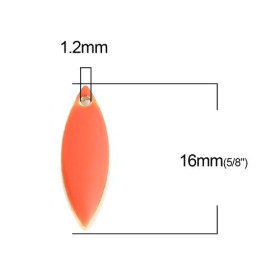 Sequins, médaillons émaillés BIFACE, NAVETTES FINES 16 par 5 mm Orange, sur une base en cuivre Doré