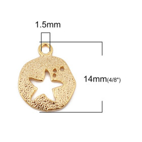 Pendentifs breloque medaillon avec Etoile de Mer, Doré à l'or fin 18K
