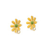Boucles d'oreille clou puce avec attache Grande Fleur émaillée Jaune métal couleur Doré ( vendu avec embouts poussoirs plastique