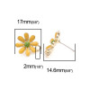 PS110252746 PAX 2 Boucles d'oreille clou puce avec attache Grande Fleur émaillée Jaune métal couleur Doré