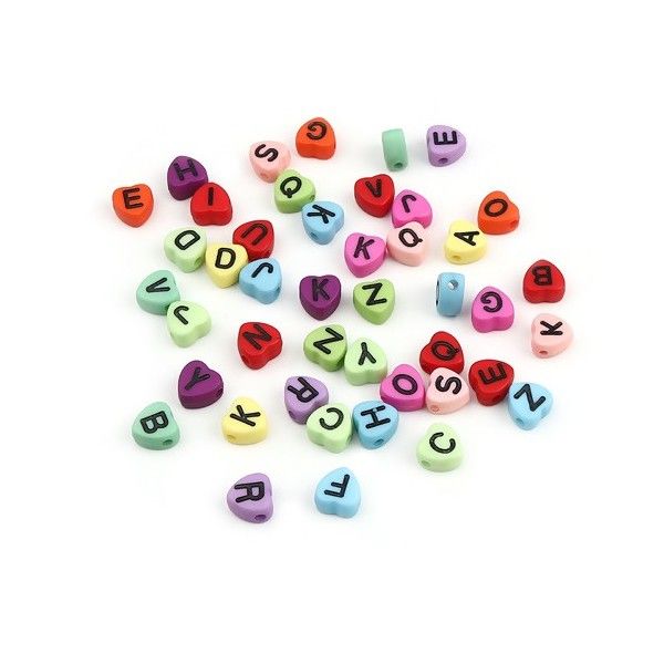 PS11662438 PAX 100 pendentifs Perles intercalaire passants Coeur Multicolores Alphabet Acrylique
