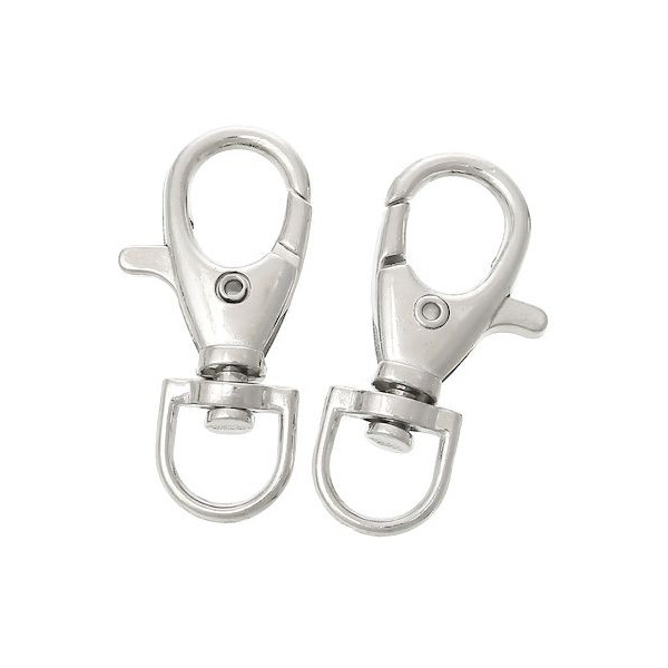 Grands Mousquetons Porte Clés Métal couleur Argent Platine 38mm