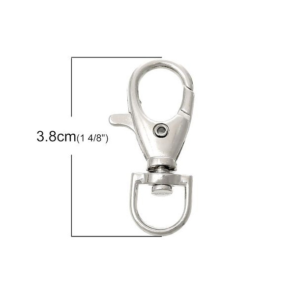 Grands Mousquetons Porte Clés Métal couleur Argent Platine 38mm