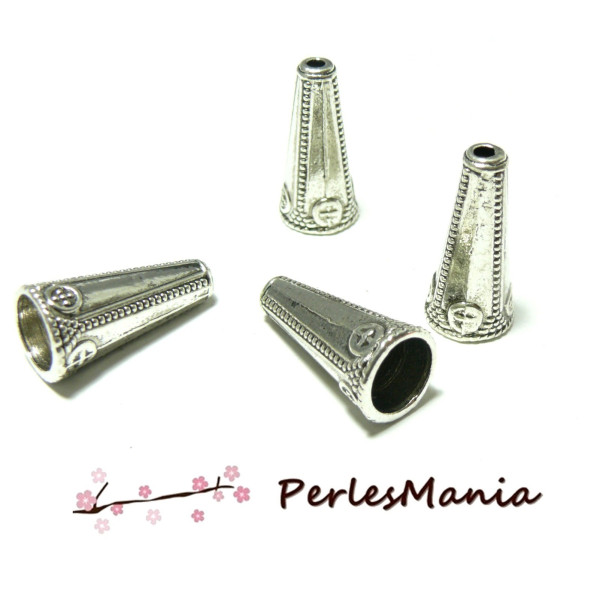 10 coupelles caps  embouts de cordon ETHNIQUE2B3430 VIEIL ARGENT 