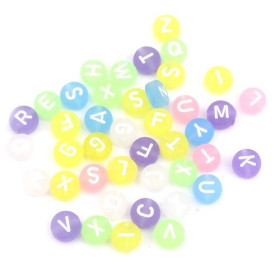 Pendentifs Perles intercalaire passants  Rond Plat 7mm Multicolores Effet Givre Alphabet Acrylique