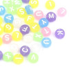 Pendentifs Perles intercalaire passants  Rond Plat 7mm Multicolores Effet Givre Alphabet Acrylique