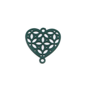 PS110239273 PAX 10 Estampes pendentif connecteur filigrane Coeur 15mm coloris Vert