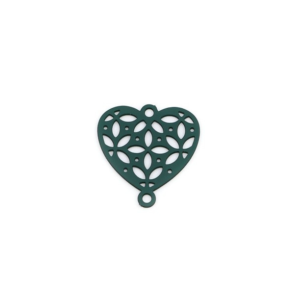 PS110239273 PAX 10 Estampes pendentif connecteur filigrane Coeur 15mm coloris Vert