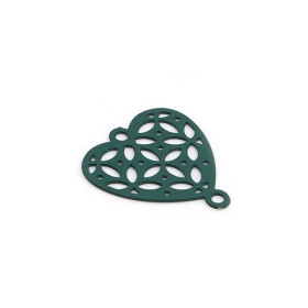 PS110239273 PAX 10 Estampes pendentif connecteur filigrane Coeur 15mm coloris Vert