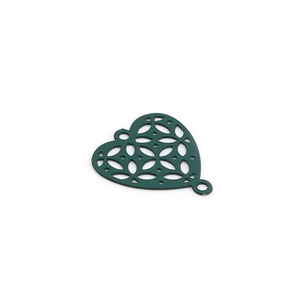 PS110239273 PAX 10 Estampes pendentif connecteur filigrane Coeur 15mm coloris Vert